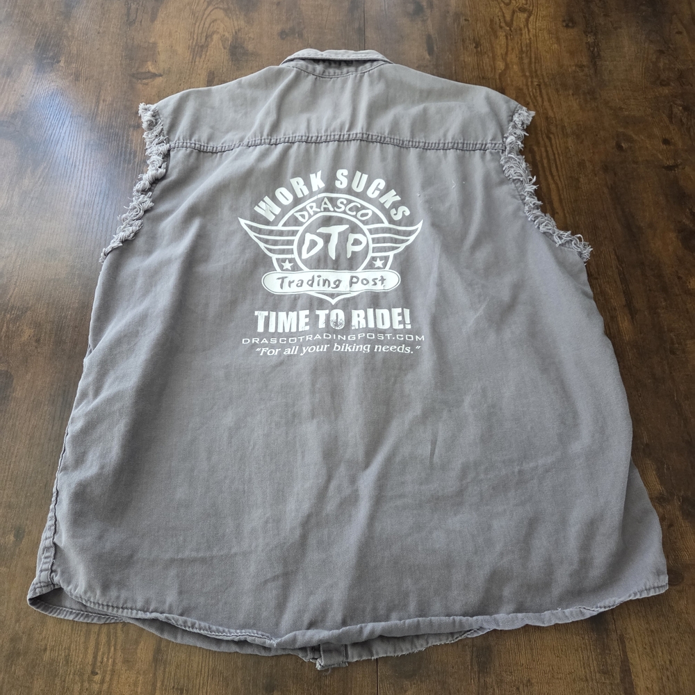 Milwaukee Performance Work Sucks Sleeveless Button Up Biker Workwear Shirt XL